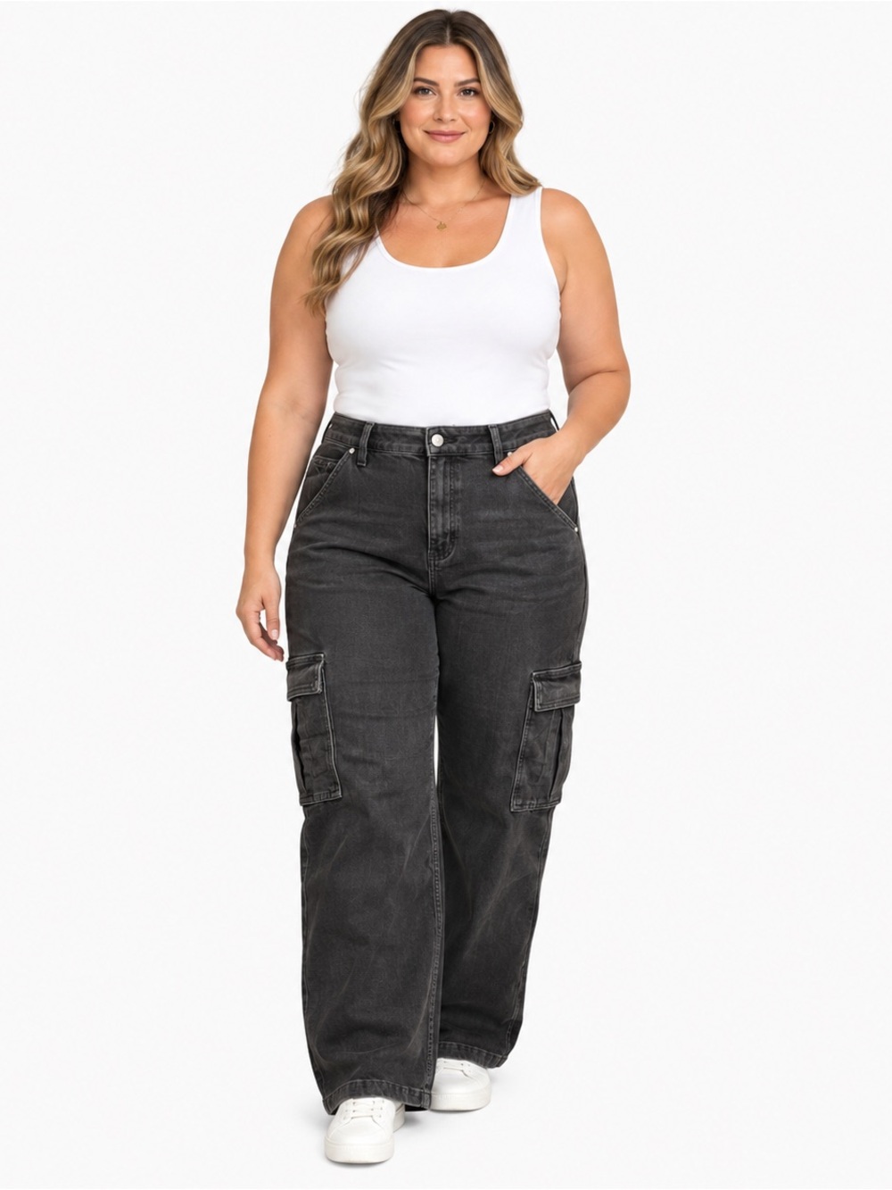Risen Black Cargo Wide Leg Jeans Plus Size 1X 2X 3X NWT